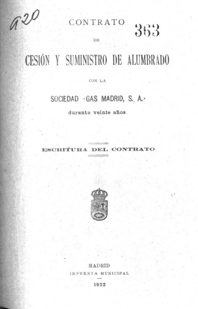 Miniatura de Contrato de cesión y suministro de alumbrado con la sociedad "Gas Madrid"