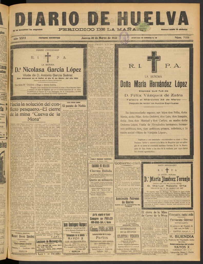 Miniatura de Diario de Huelva : periódico independiente del 30 de marzo de 1933
