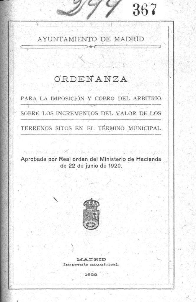 Miniatura de Ordenanza para la impoosición y cobro del arbitrio los incrementos del valor de los terrenos sitos en el término municipal