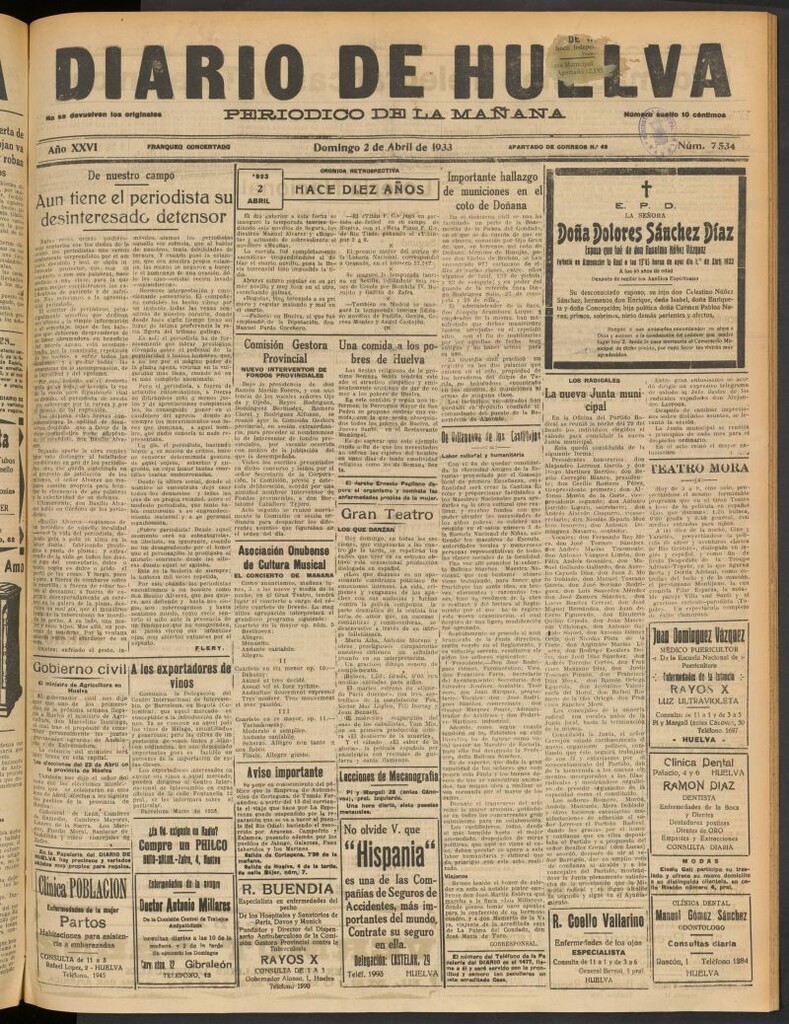 Miniatura de Diario de Huelva : periódico independiente del 2 de abril de 1933