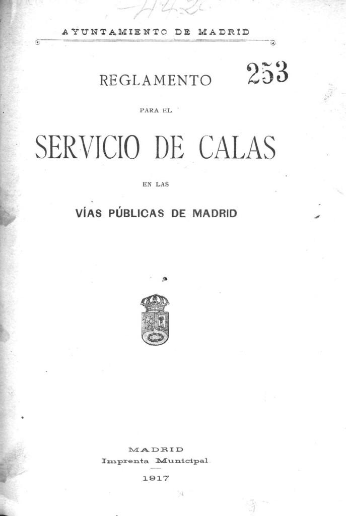 Miniatura de Reglamento para el servicio de calas en las vias públicas de Madrid.