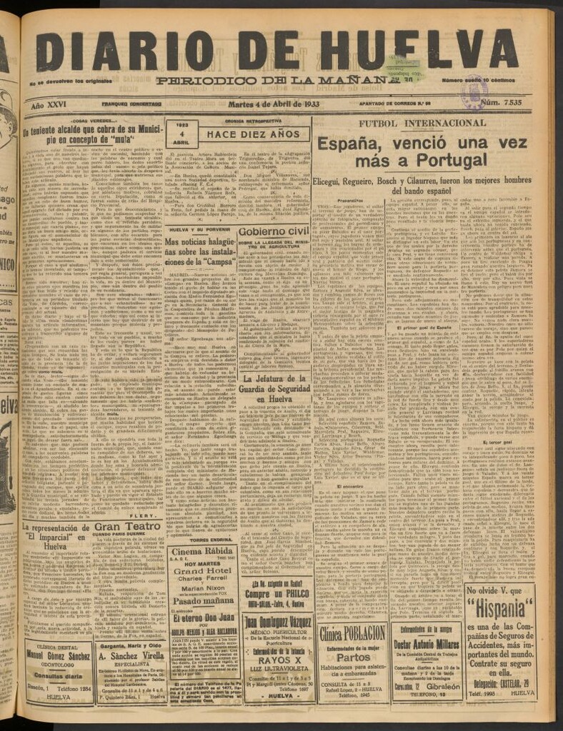 Miniatura de Diario de Huelva : periódico independiente del 4 de abril de 1933