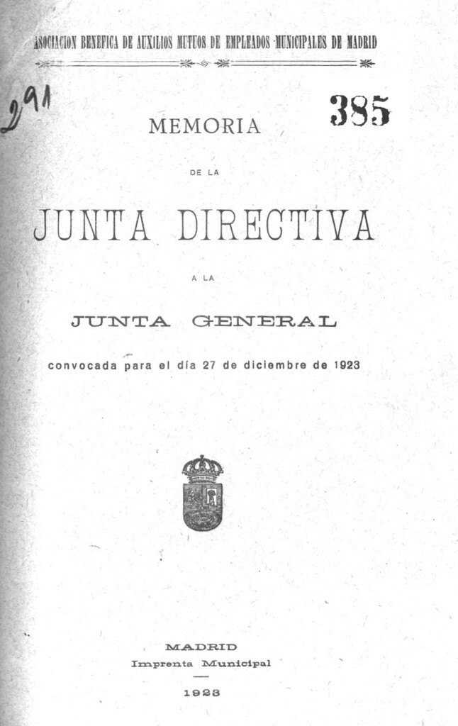 Miniatura de Memoria de la Junta Directiva a la Junta General convocada para el día 27 de Diciembre de 1923.