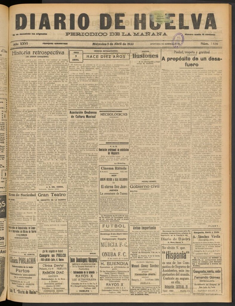 Miniatura de Diario de Huelva : periódico independiente del 5 de abril de 1933