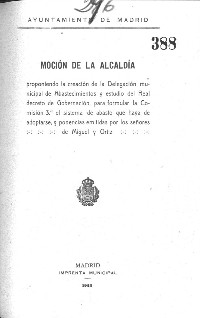 Miniatura de Moción de la alcaldía proponiendo la creación de la delegación municipal.
