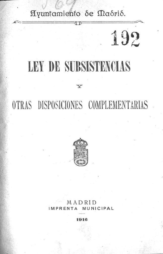 Miniatura de Ley de subsistencias y otras disposiciones complementarias