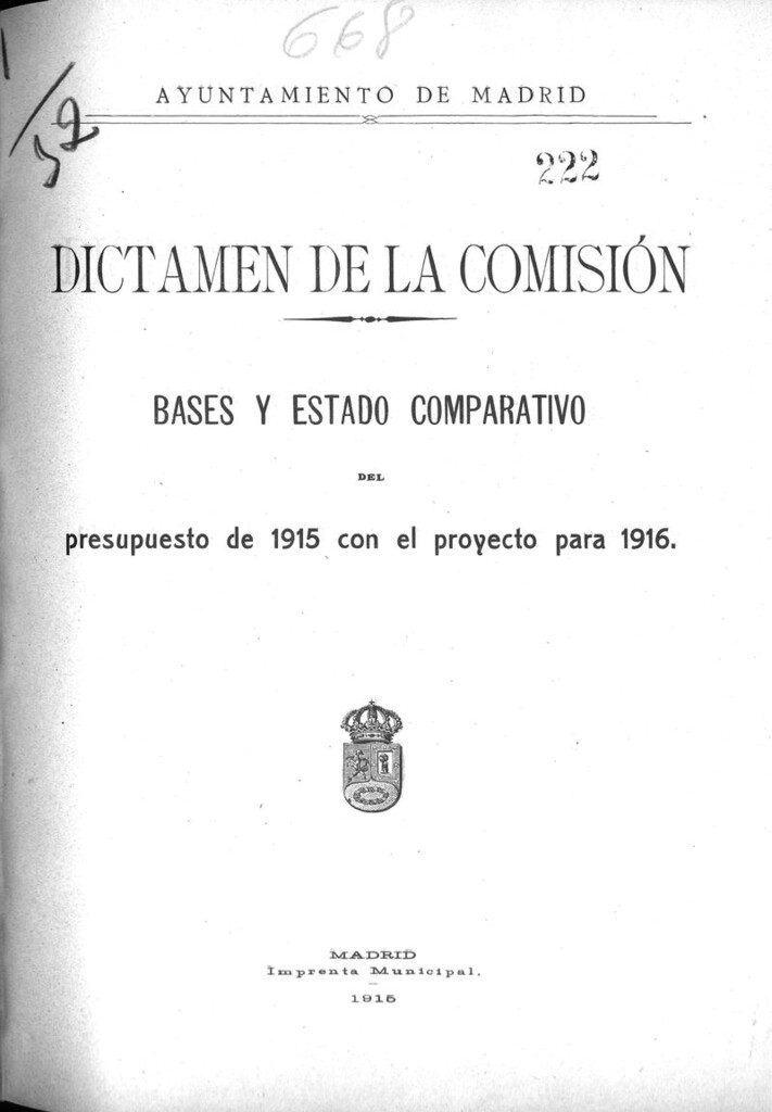 Miniatura de Dictamen de la Comisión : bases y estado comparativo del presupuesto de 1915 con el proyecto para 1916