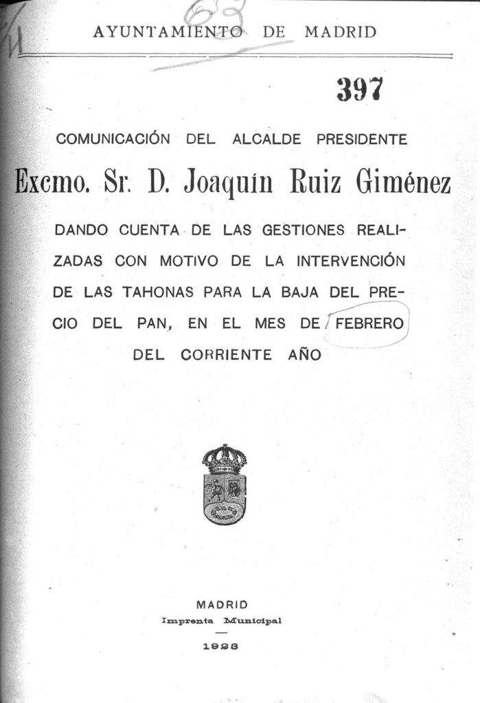 Miniatura de Comunicación del alcalde presidente dando cuenta de las gestiones realizadas como motivo de la intervención de las tahonas para la bajada del precio del pan.