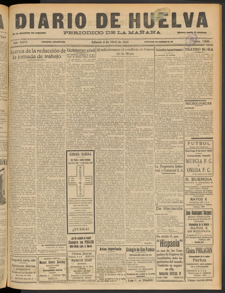 Miniatura de Diario de Huelva : periódico independiente del 8 de abril de 1933