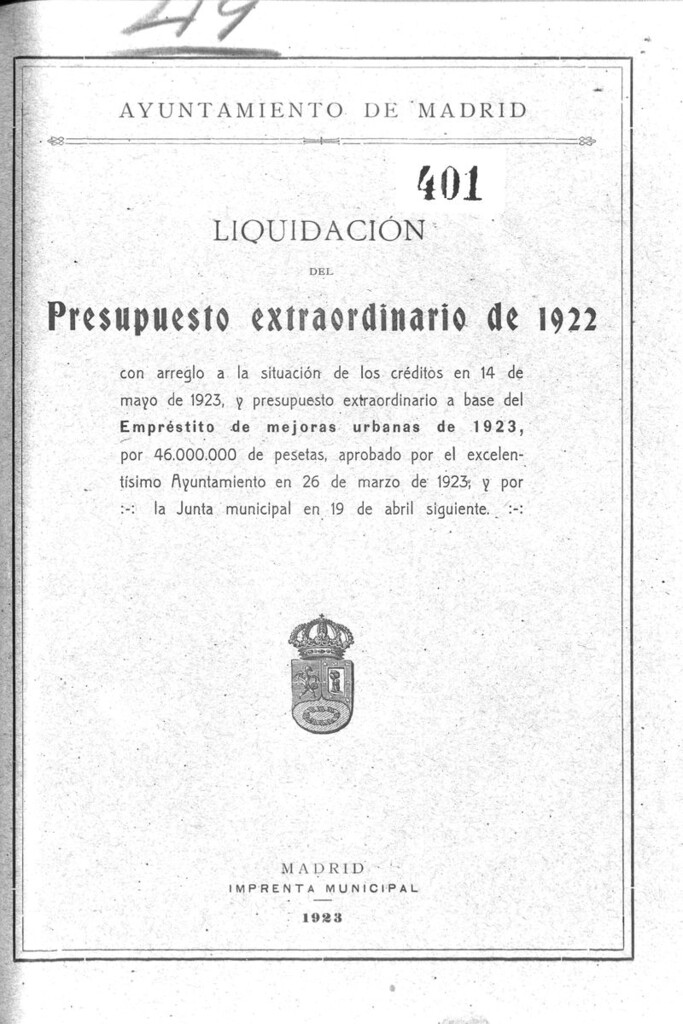 Miniatura de Liquidación del presupuesto extraordinario de 1922.