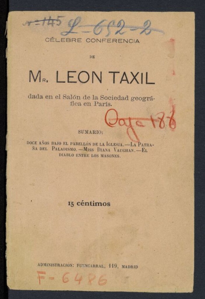 Miniatura de Célebre conferencia de Leon Taxil dada en el salón de la Sociedad Geográfica de París