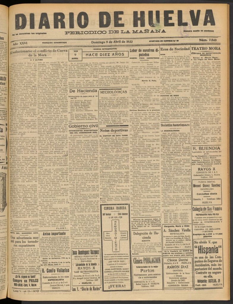 Miniatura de Diario de Huelva : periódico independiente del 9 de abril de 1933