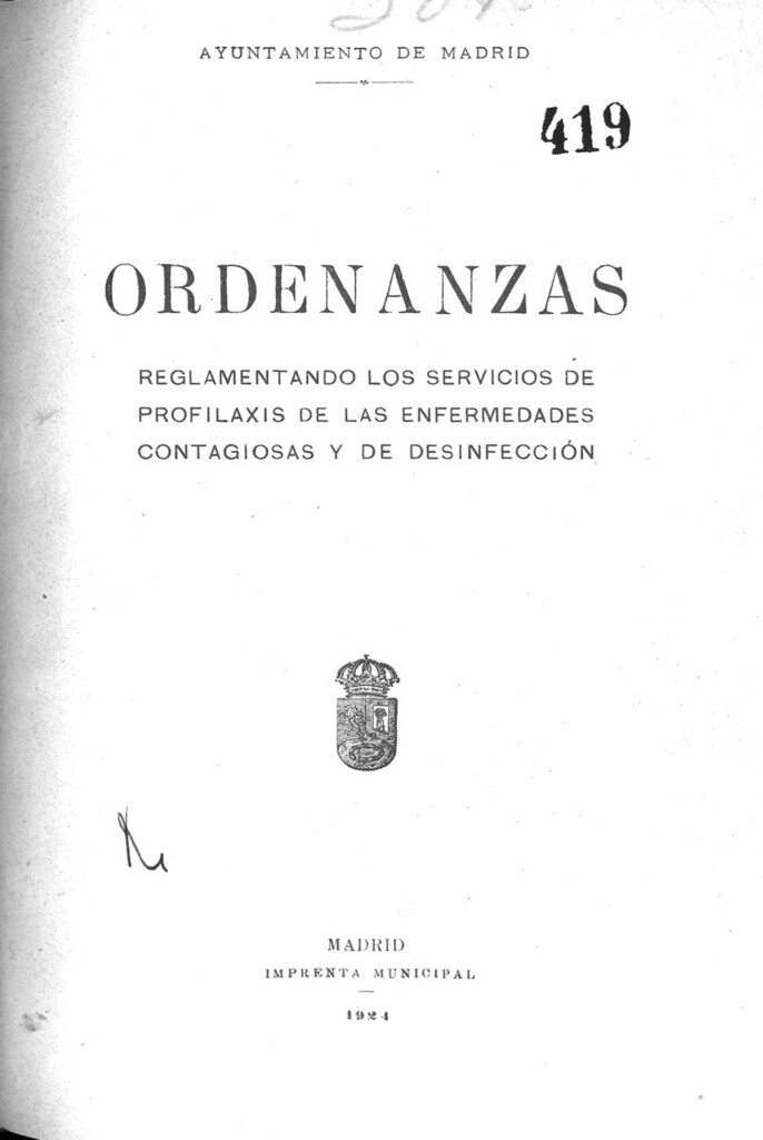 Miniatura de Ordenanzas reglamentando los servicios de profilaxis de las enfermedades contagiosas y de desinfección.