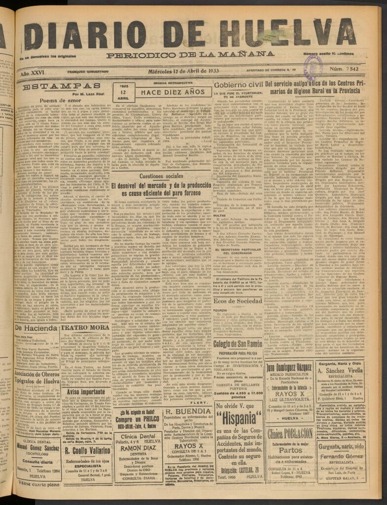 Miniatura de Diario de Huelva : periódico independiente del 12 de abril de 1933