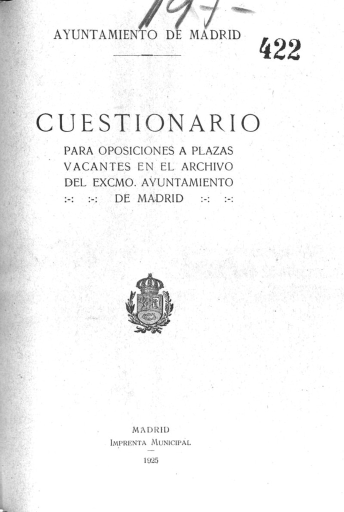 Miniatura de Cuestionariio para oposiciones a plazas vacantes en el Archivo del Ayuntamiento