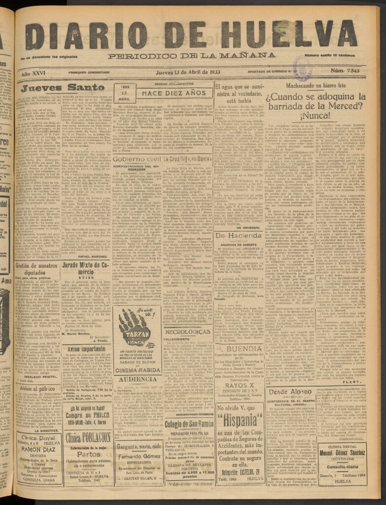 Miniatura de Diario de Huelva : periódico independiente del 13 de abril de 1933