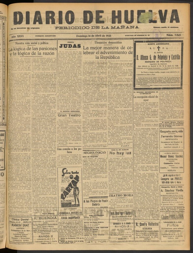 Miniatura de Diario de Huelva : periódico independiente del 16 de abril de 1933