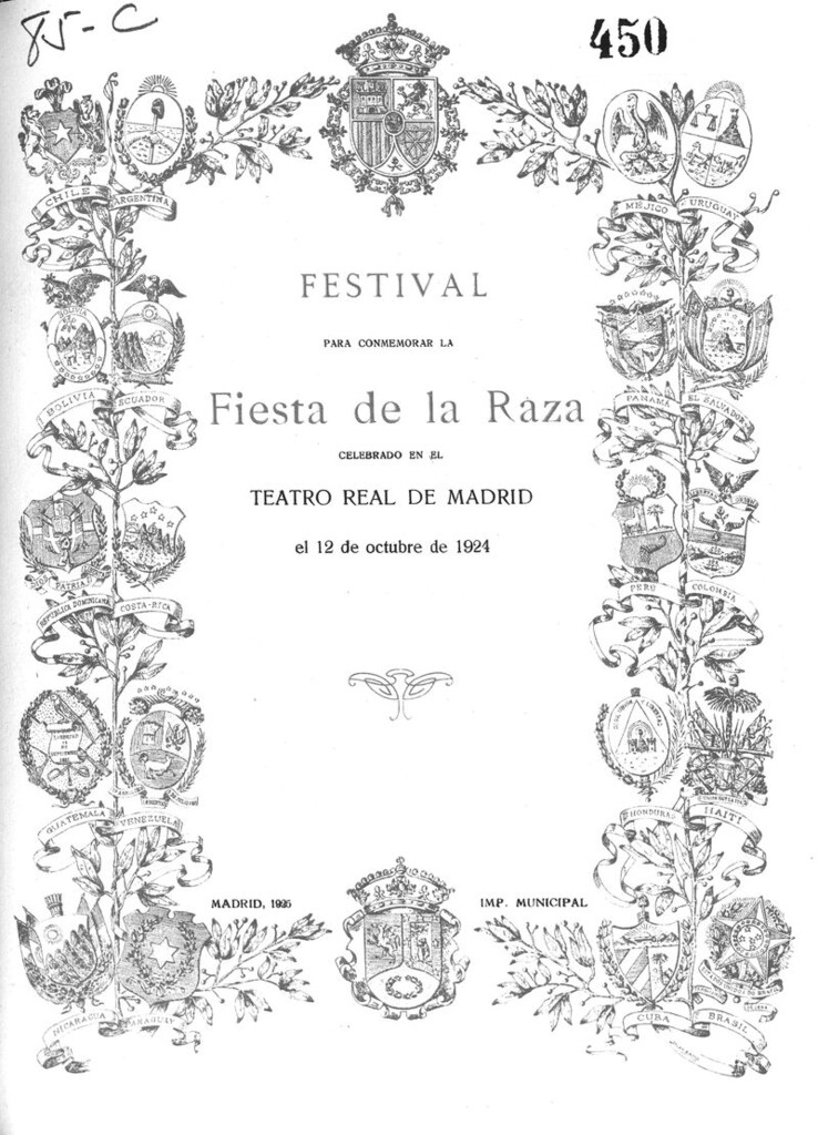 Miniatura de Festival para conmemorar la Fiesta de la Raza celebrado en el Teatro Real de Madrid el 12 de Octubre de 1924.