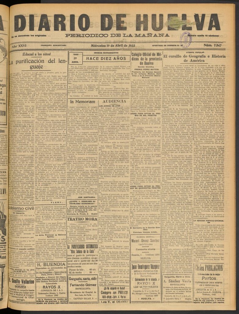 Miniatura de Diario de Huelva : periódico independiente del 19 de abril de 1933