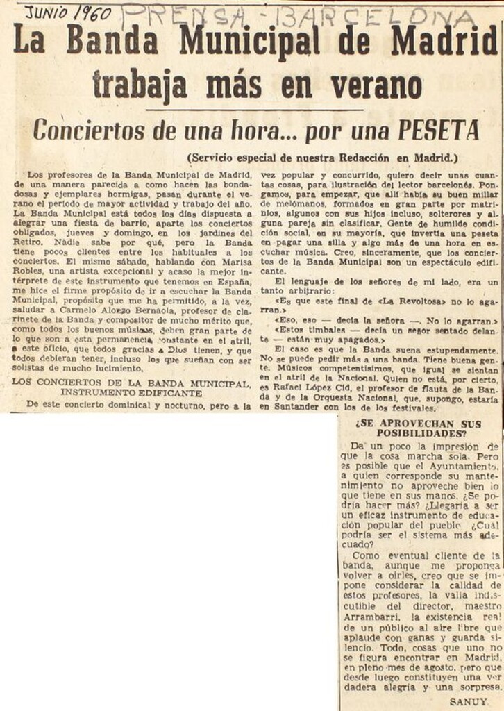 Miniatura de La Banda Municipal de Madrid trabaja más en verano. Conciertos de una hora por peseta