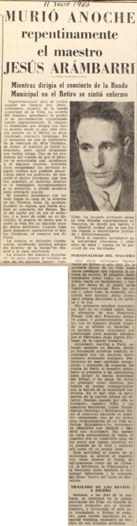 Miniatura de Murió anoche repentinamente el maestro Jesús Arámbarri
