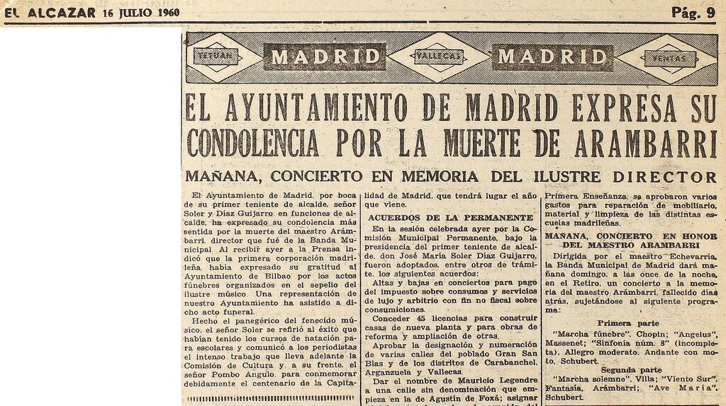 Miniatura de El Ayuntamiento de Madrid expresa su condolencia por la muerte de Arámbarri