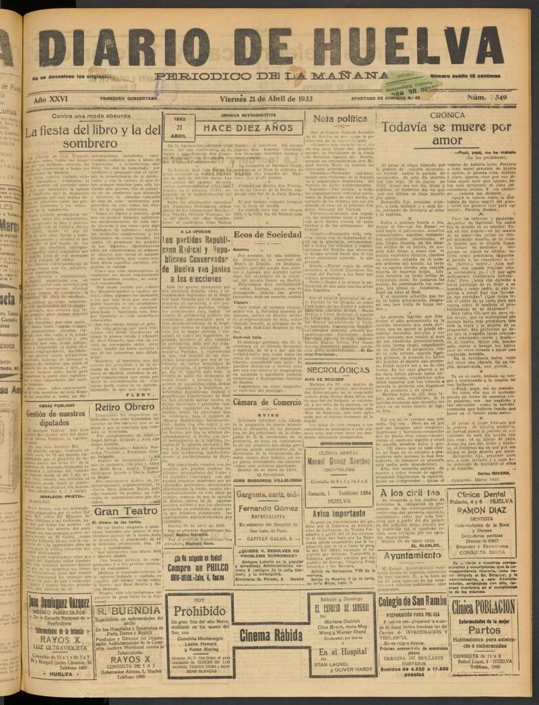 Miniatura de Diario de Huelva : periódico independiente del 21 de abril de 1933