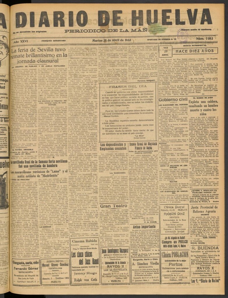 Miniatura de Diario de Huelva : periódico independiente del 25 de abril de 1933