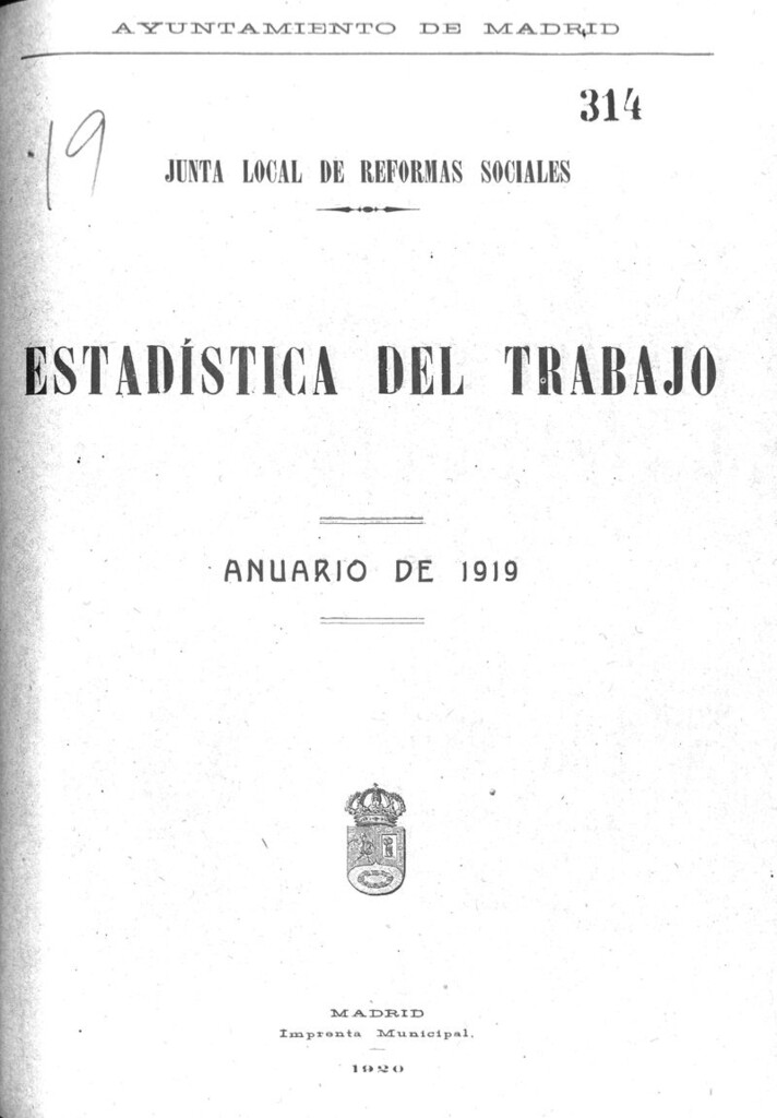 Miniatura de Junta local de reformas sociales. Estadística del trabajo. Anuario de 1919