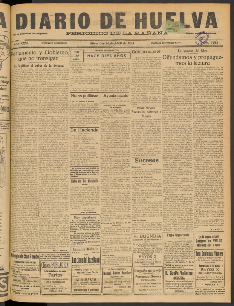 Miniatura de Diario de Huelva : periódico independiente del 26 de abril de 1933
