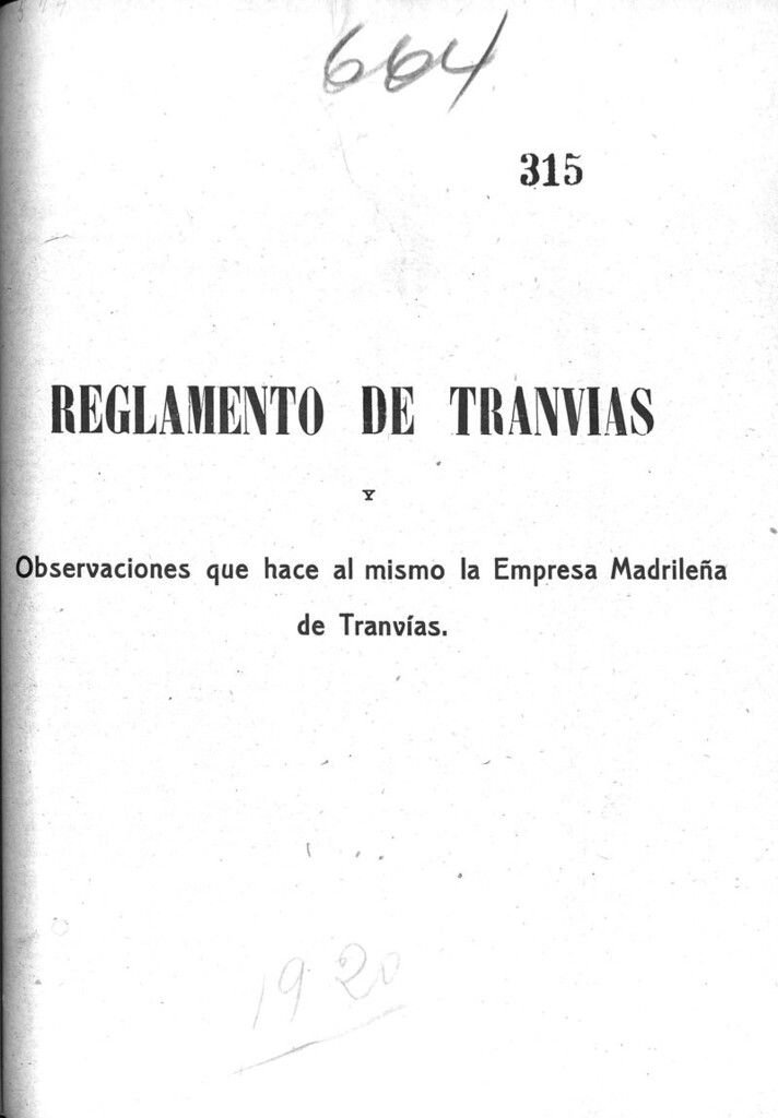 Miniatura de Reglamento de tranvías y observaciones que hace al mismo la Empresa Madrileña de Tranvías