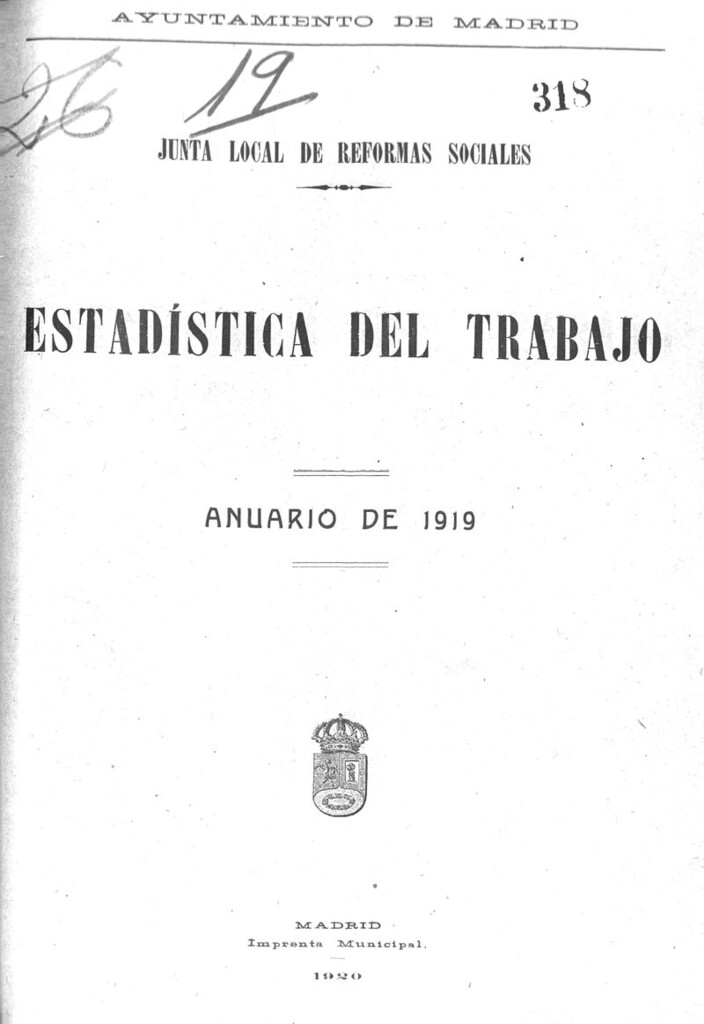 Miniatura de Junta local de reformas sociales. Estadística del trabajo. Anuario de 1919
