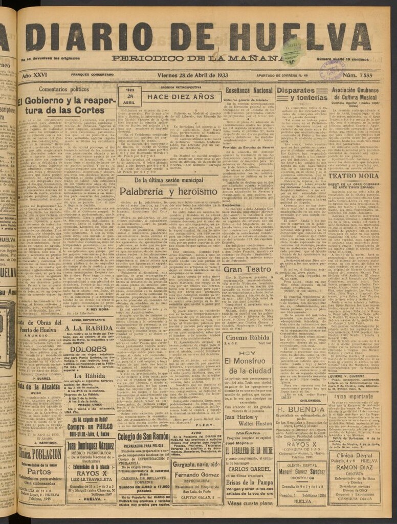 Miniatura de Diario de Huelva : periódico independiente del 28 de abril de 1933