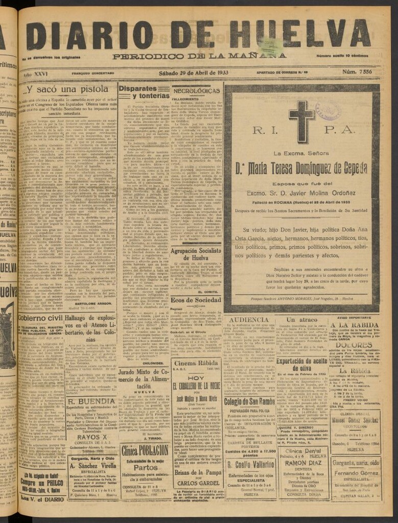 Miniatura de Diario de Huelva : periódico independiente del 29 de abril de 1933