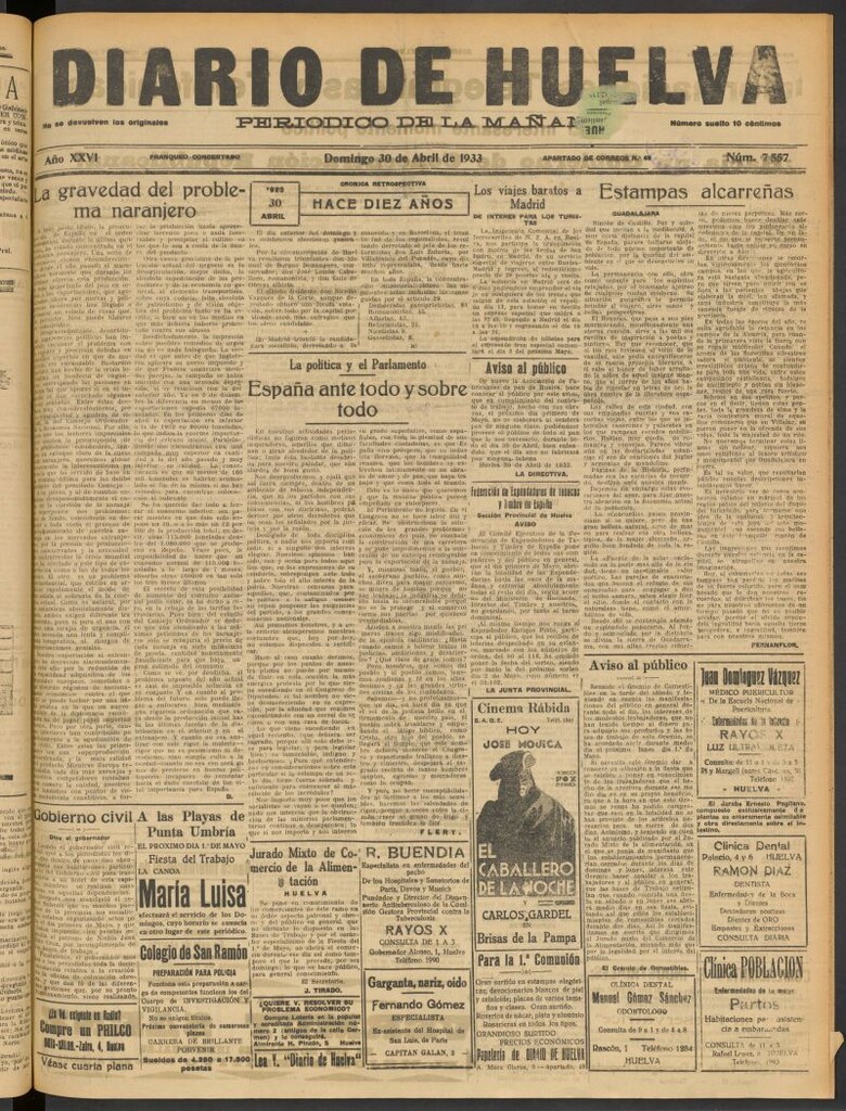 Miniatura de Diario de Huelva : periódico independiente del 30 de abril de 1933