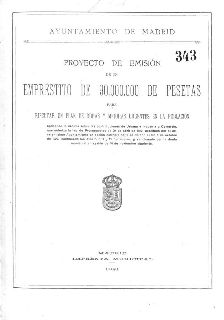 Miniatura de Proyecto de emisión de un empréstito de 90.000.000 de pesetas para ejecutar un plan de obras y mejoras urgentes en la población