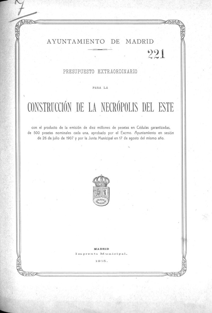 Miniatura de Presupuesto extraordinario para la construcción de la necrópolis del este