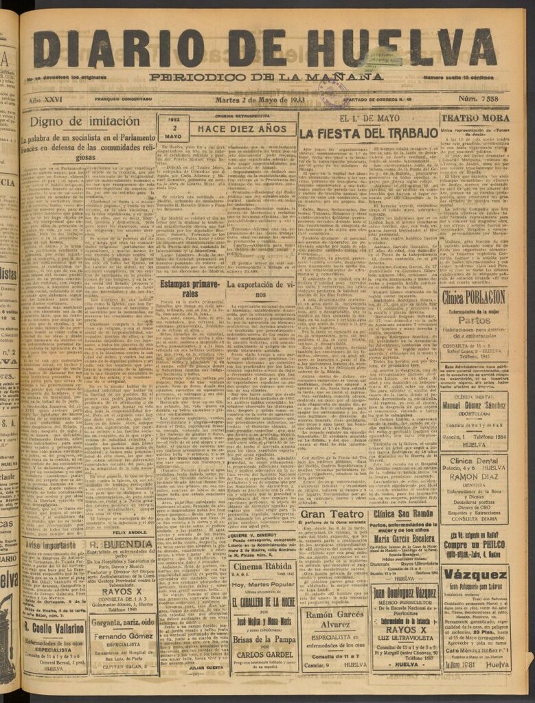 Miniatura de Diario de Huelva : periódico independiente del 2 de mayo de 1933