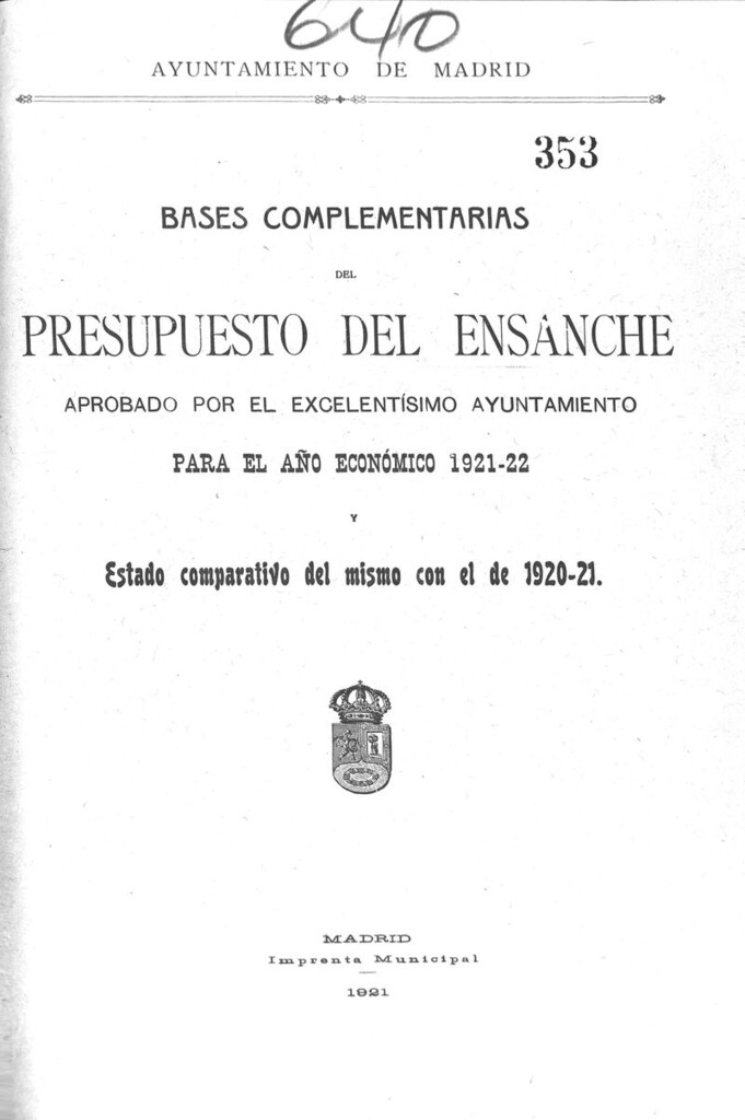 Miniatura de Bases complementarias del presupuesto del ensanche para el año económico 1921-22 y estado comparativo del mismo con el de 1920-21