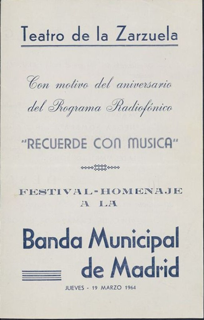 Miniatura de Programa del festival-homenaje a la Banda Municipal de Madrid el 19 de marzo de 1964