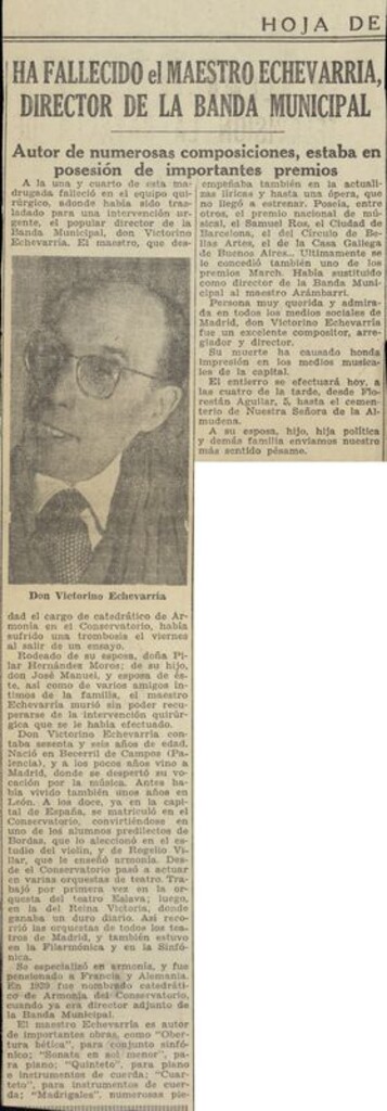 Miniatura de Ha fallecido el maestro Echevarría, director de la Banda Municipal de Madrid