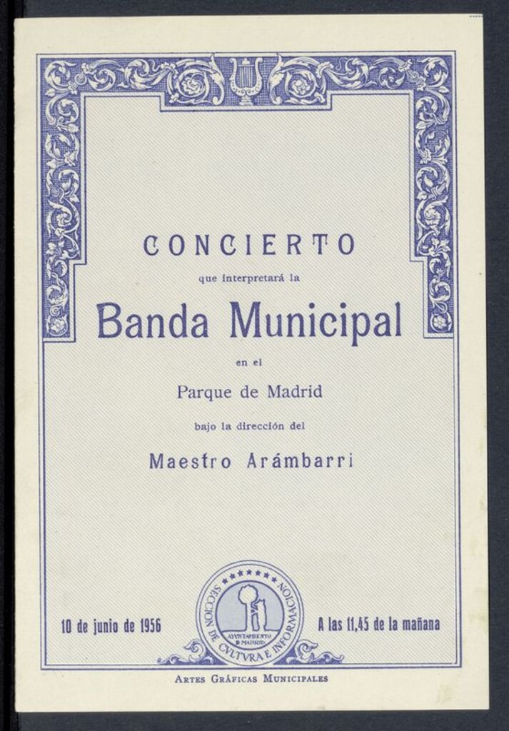 Miniatura de Programa de concierto de la Banda Municipal de Madrid, 10 de junio de 1956