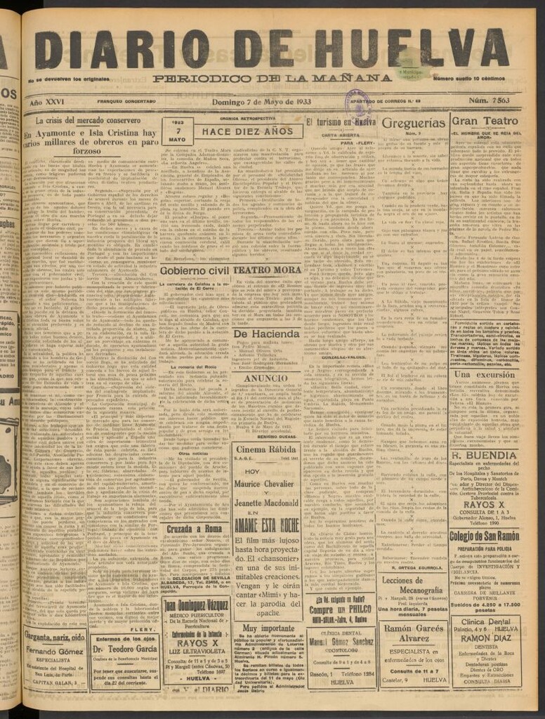 Miniatura de Diario de Huelva : periódico independiente del 7 de mayo de 1933