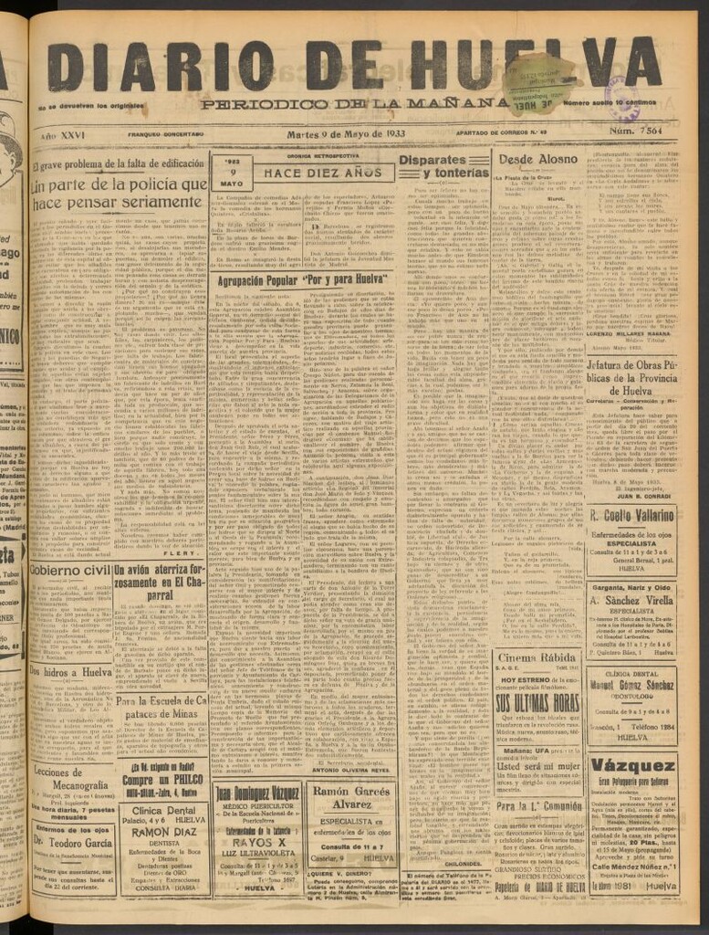 Miniatura de Diario de Huelva : periódico independiente del 9 de mayo de 1933