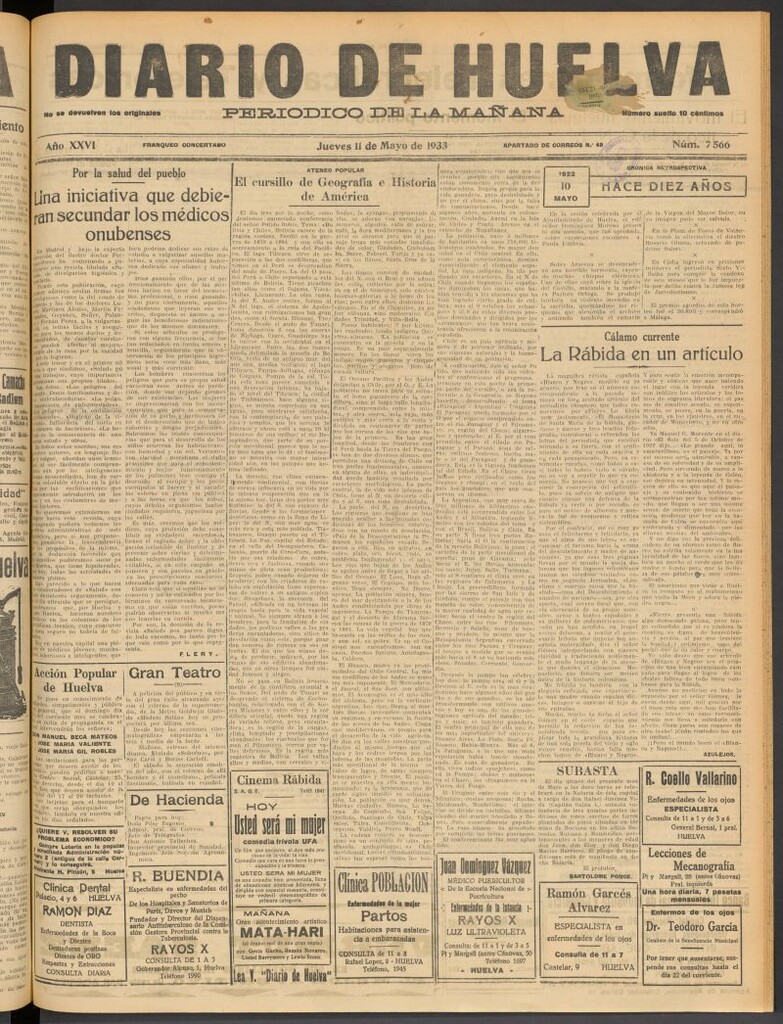 Miniatura de Diario de Huelva : periódico independiente del 11 de mayo de 1933