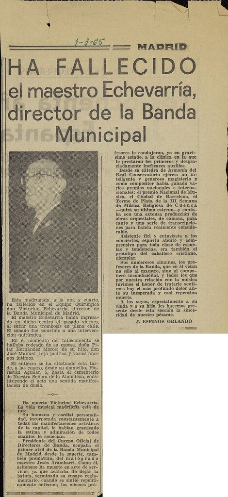 Miniatura de Ha fallecido el maestro Echevarría, director de la Banda Municipal