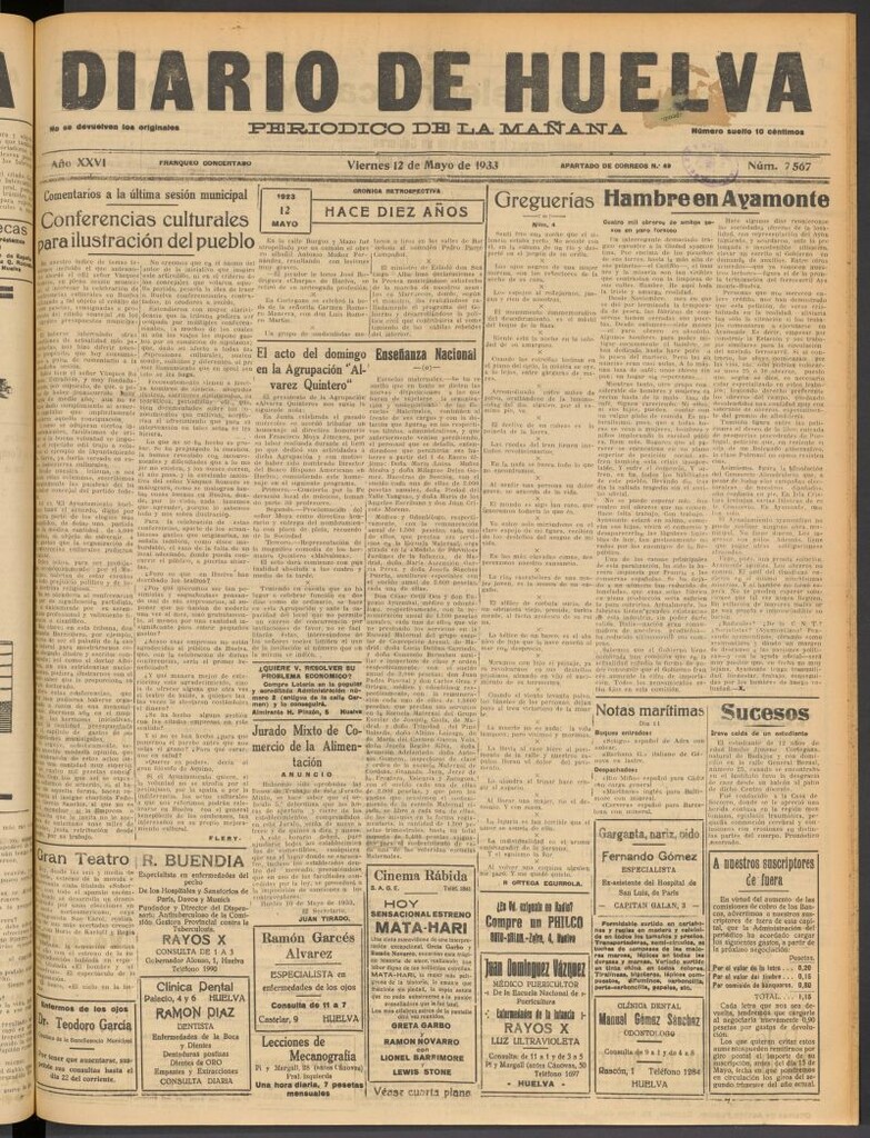 Miniatura de Diario de Huelva : periódico independiente del 12 de mayo de 1933