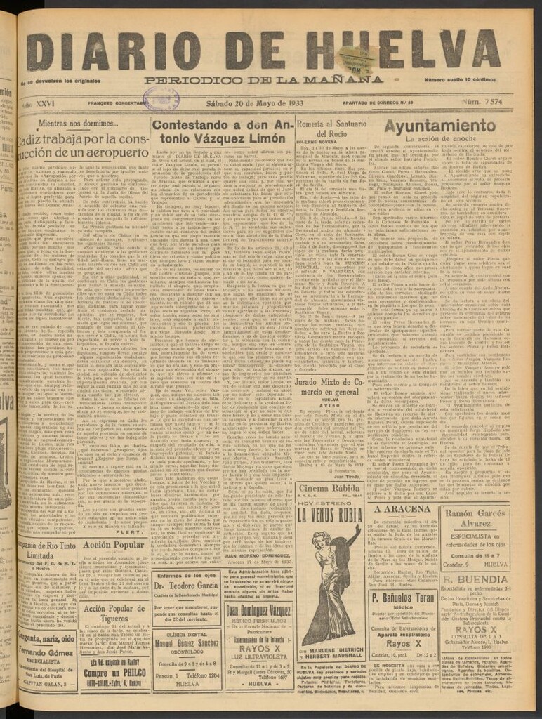 Miniatura de Diario de Huelva : periódico independiente del 20 de mayo de 1933