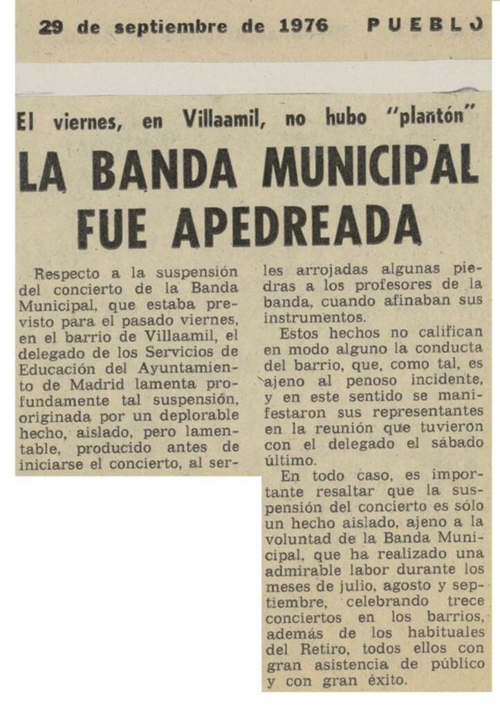 Miniatura de La Banda municipal fue apedreada