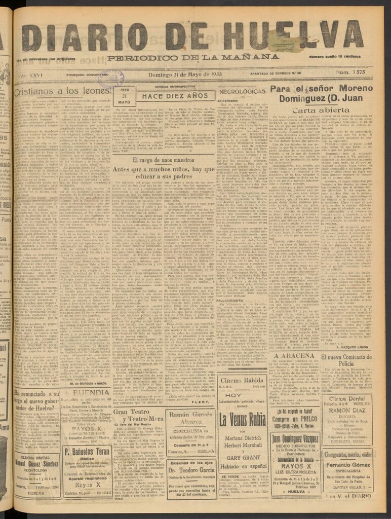 Miniatura de Diario de Huelva : periódico independiente del 21 de mayo de 1933
